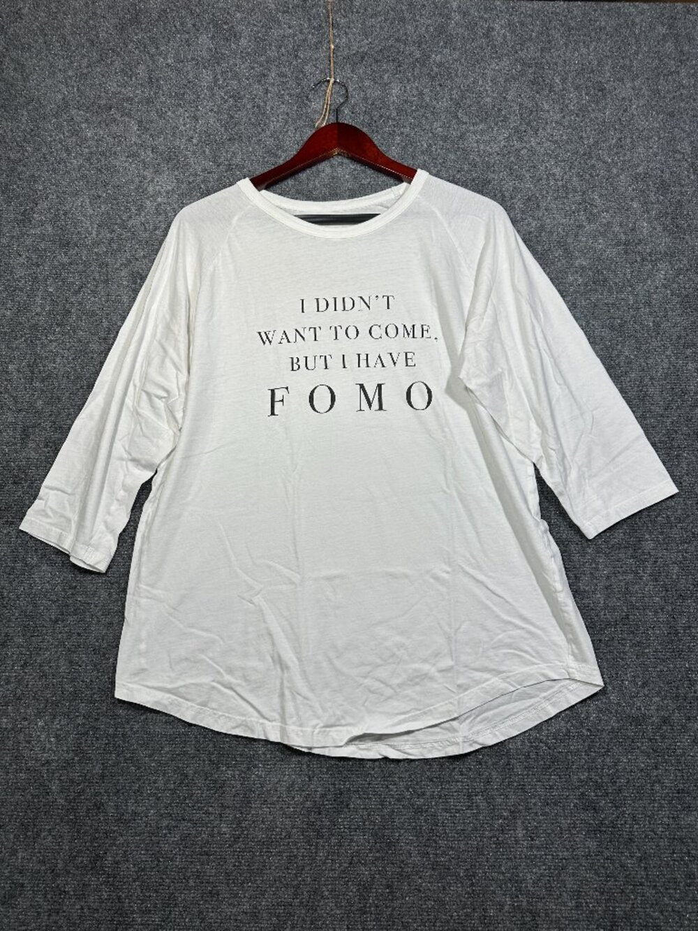 Ten Sixty Sherman Tee Shirt Womans Large White Cotton I have FOMO Funny 3/4 Slee - Picture 1 of 7